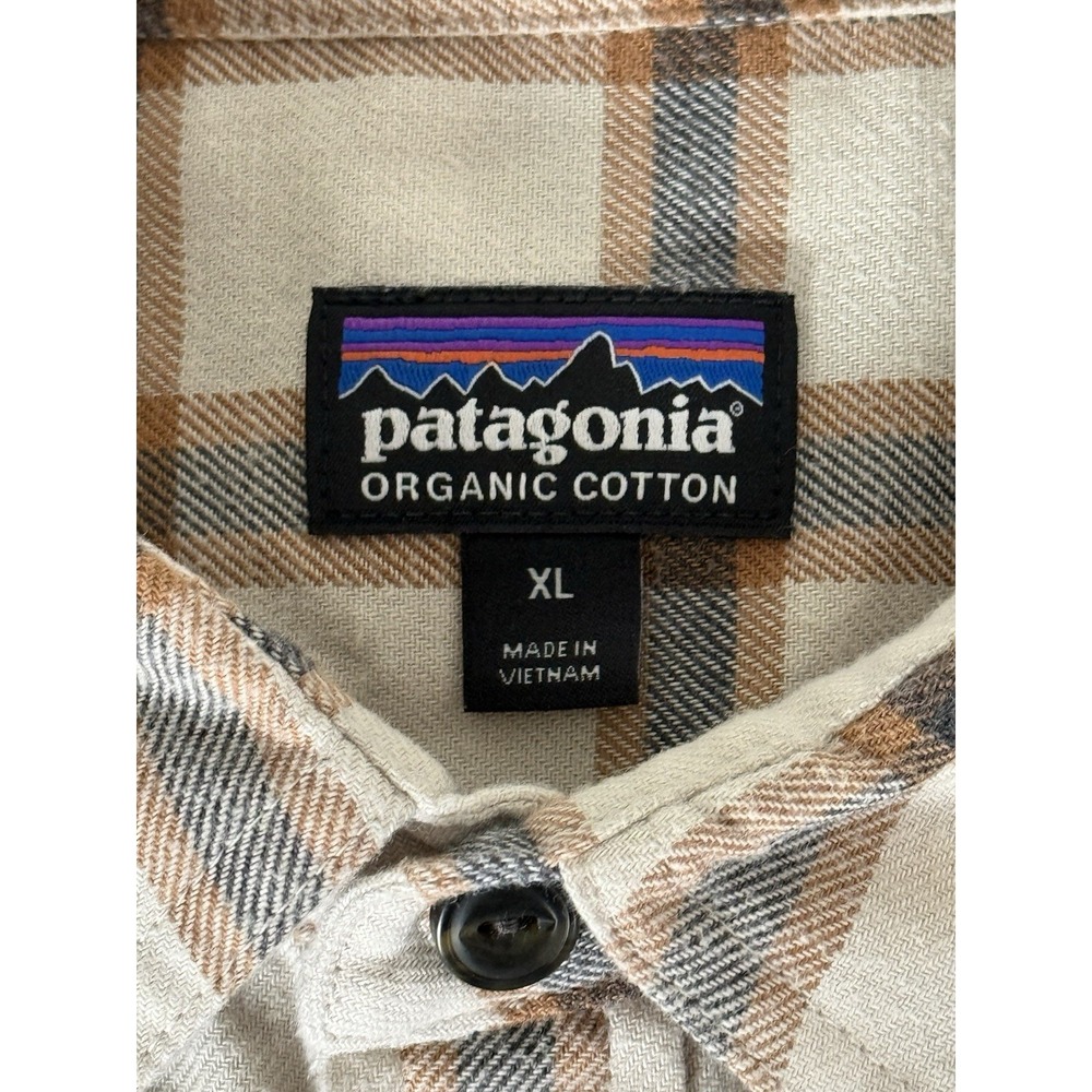 Men's Patagonia Organic Cotton Flannel Beige Gray Plaid Sz XL‎ READ - Picture 8 of 12
